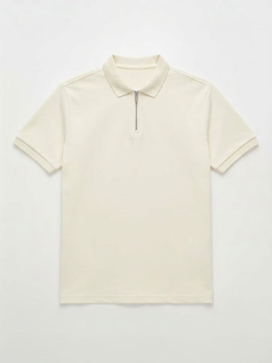 Classic Cream Half-Zip Polo Shirt