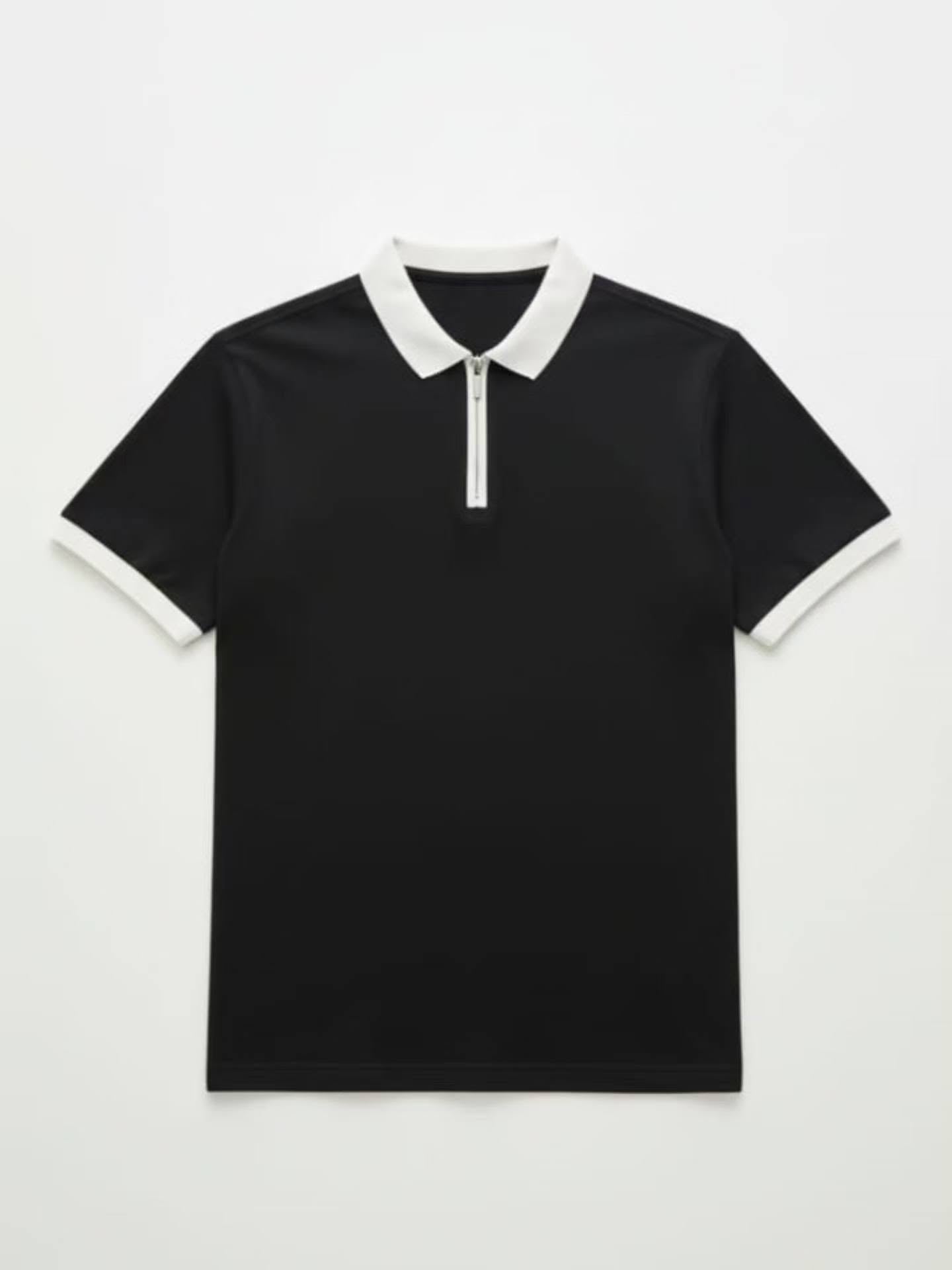Contrast Black & white Half-Zip Polo Shirt